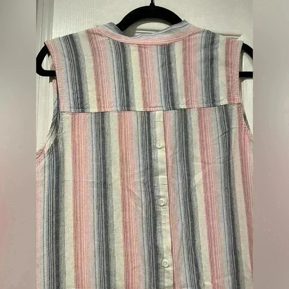 Anthropologie Cloth & Stone Ripped Hem Sleeveless Striped Shirt Dress Size M - Picture 10 of 11